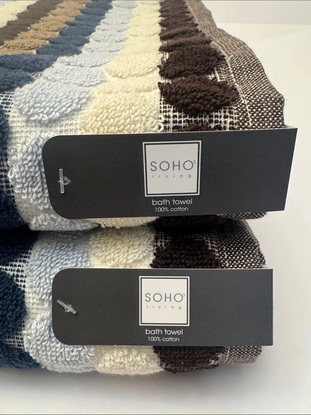 6pc SOHO Living 100% Cotton Penny Tile Dot/Stripe Bath Towel Set  - Blue/Brown